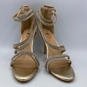 FSJ Gold Rhinestone Studd Open Toe Stiletto Ankle